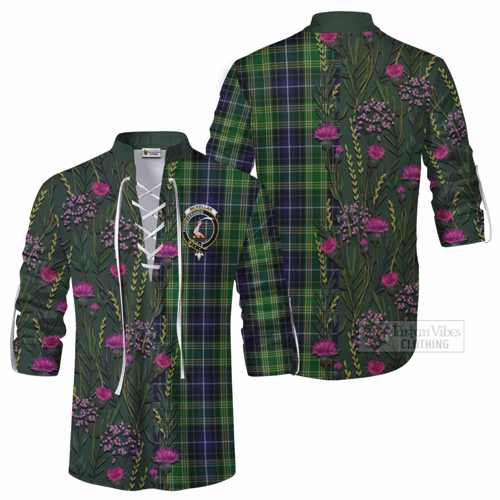 McKellar Family Crest Tartan Ghillie Shirt Scottish Thistle Flower Pattern Half Style - Tartan Vibes Clothing