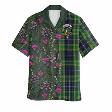 McKellar Family Crest Tartan Hawaiian Shirt Scottish Thistle Flower Pattern Half Style - Tartan Vibes Clothing