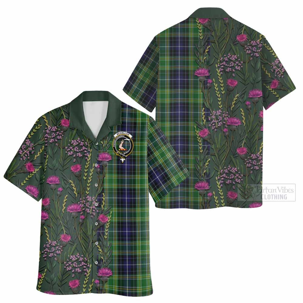 McKellar Family Crest Tartan Hawaiian Shirt Scottish Thistle Flower Pattern Half Style - Tartan Vibes Clothing