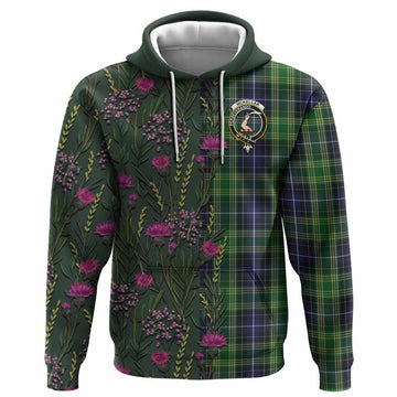 McKellar Family Crest Tartan Hoodie Scottish Thistle Flower Pattern Half Style - Tartan Vibes Clothing