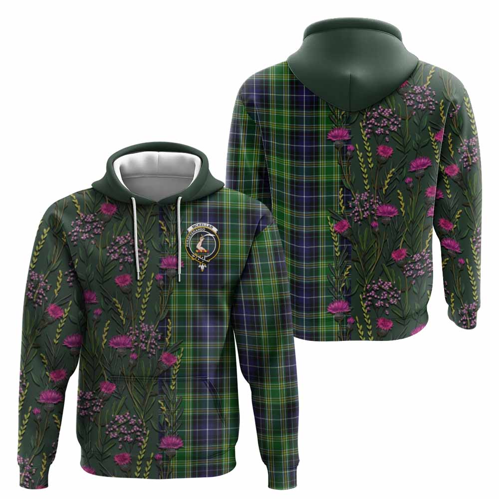 McKellar Family Crest Tartan Hoodie Scottish Thistle Flower Pattern Half Style - Tartan Vibes Clothing