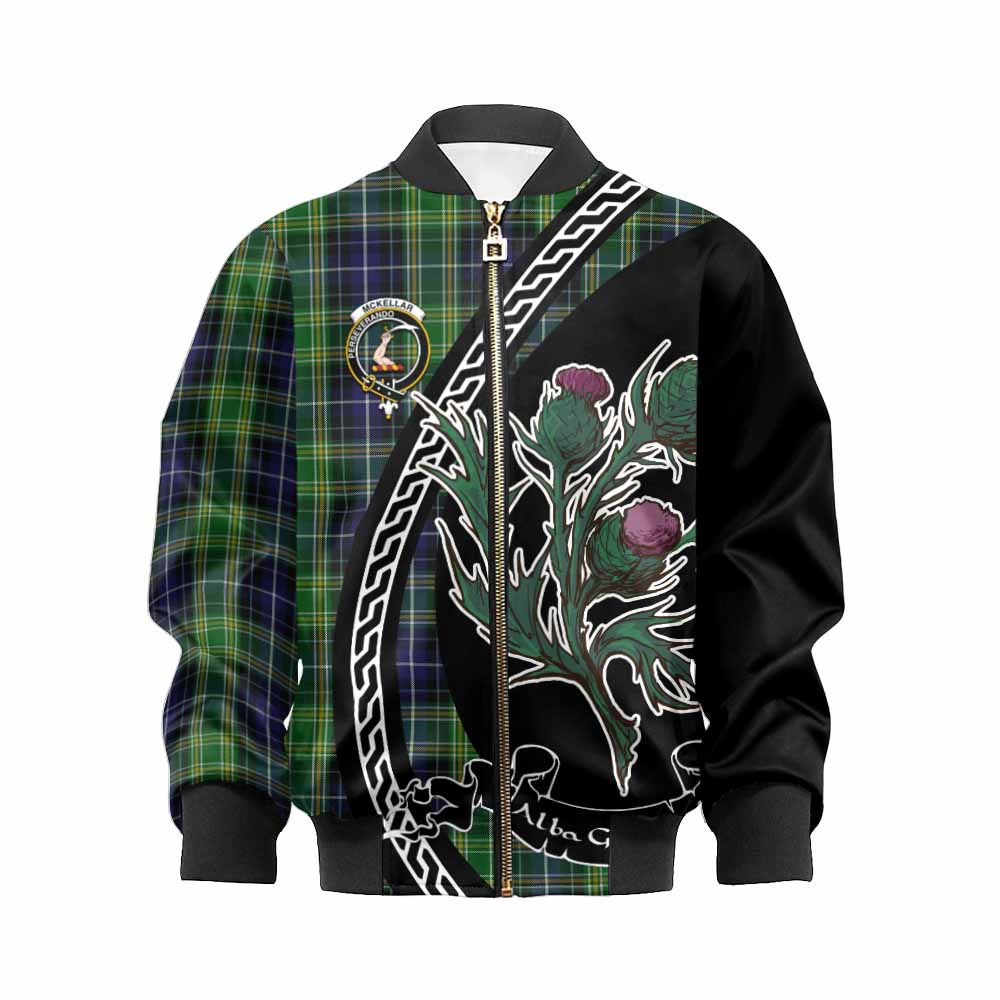 McKellar Family Crest Tartan Kid Bomber Jacket Alba Thistle Inspired - Tartan Vibes Clothing