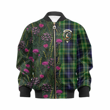 McKellar Family Crest Tartan Kid Bomber Jacket Scottish Thistle Flower Pattern Half Style - Tartan Vibes Clothing