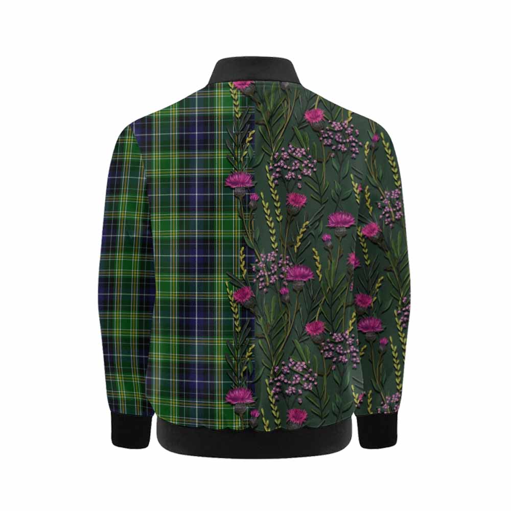 McKellar Family Crest Tartan Kid Bomber Jacket Scottish Thistle Flower Pattern Half Style - Tartan Vibes Clothing