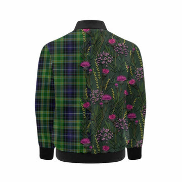 McKellar Family Crest Tartan Kid Bomber Jacket Scottish Thistle Flower Pattern Half Style - Tartan Vibes Clothing