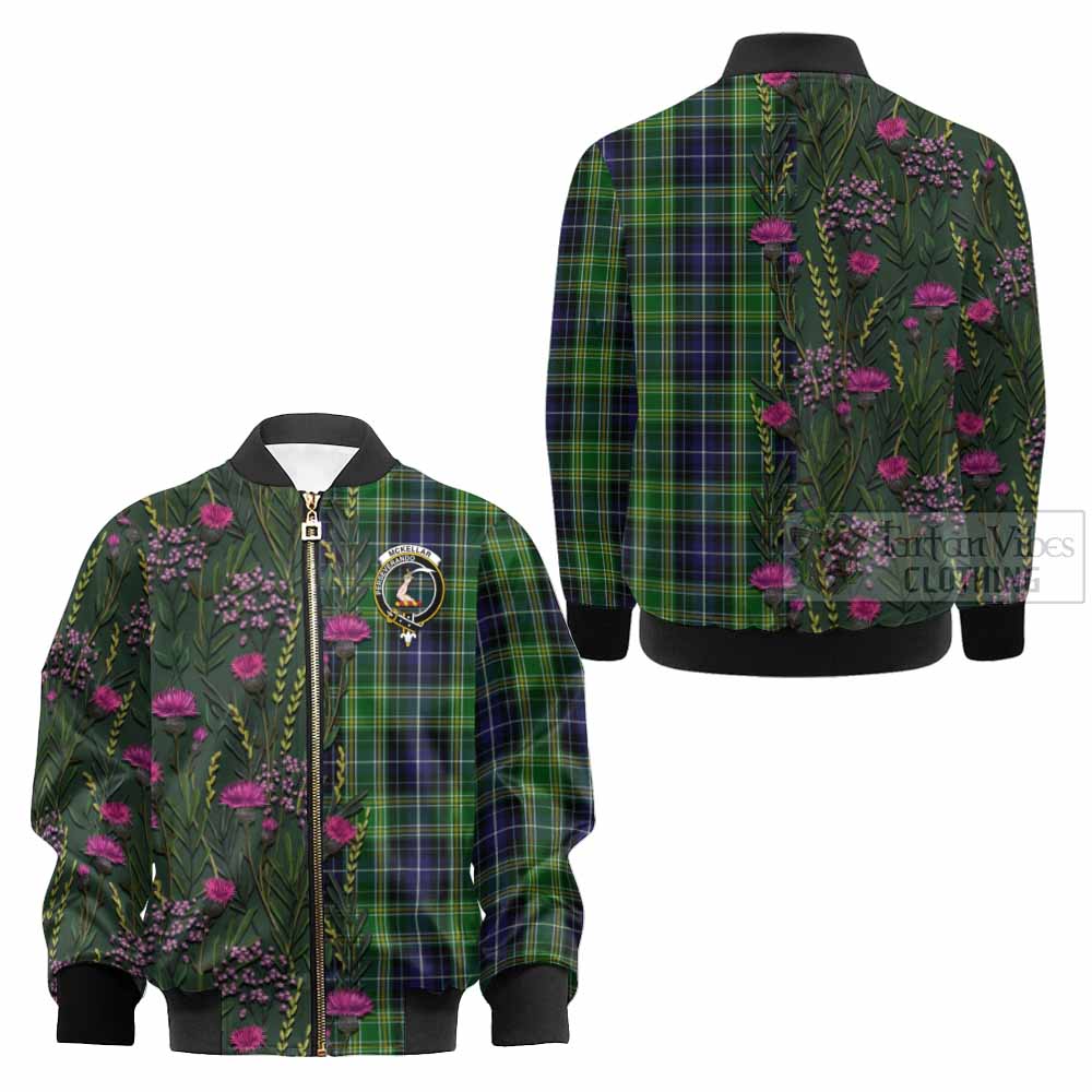 McKellar Family Crest Tartan Kid Bomber Jacket Scottish Thistle Flower Pattern Half Style - Tartan Vibes Clothing