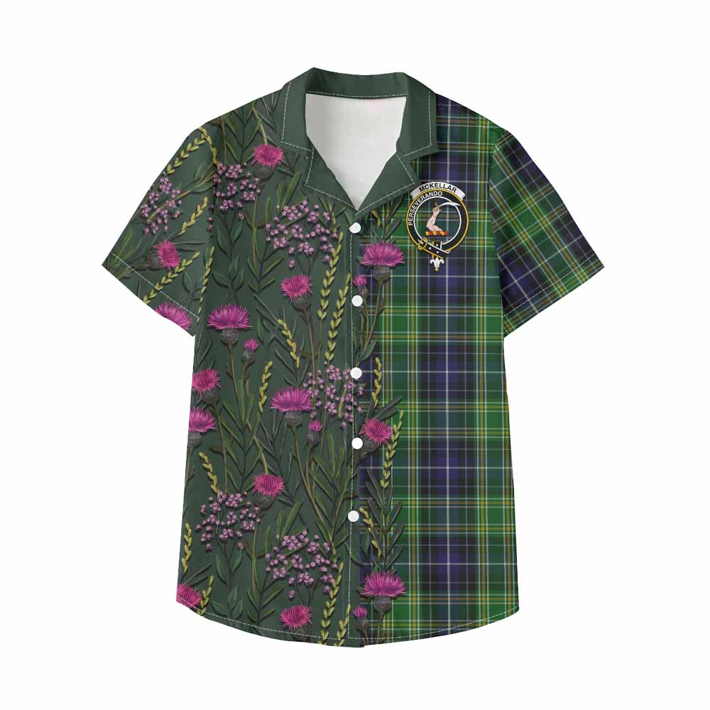 McKellar Family Crest Tartan Kid Hawaiian Shirt Scottish Thistle Flower Pattern Half Style - Tartan Vibes Clothing