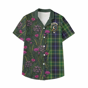 McKellar Family Crest Tartan Kid Hawaiian Shirt Scottish Thistle Flower Pattern Half Style - Tartan Vibes Clothing