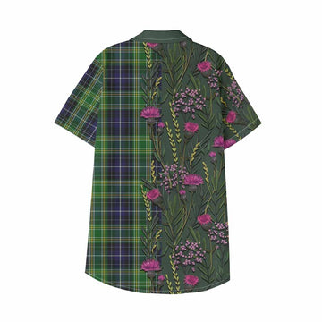 McKellar Family Crest Tartan Kid Hawaiian Shirt Scottish Thistle Flower Pattern Half Style - Tartan Vibes Clothing