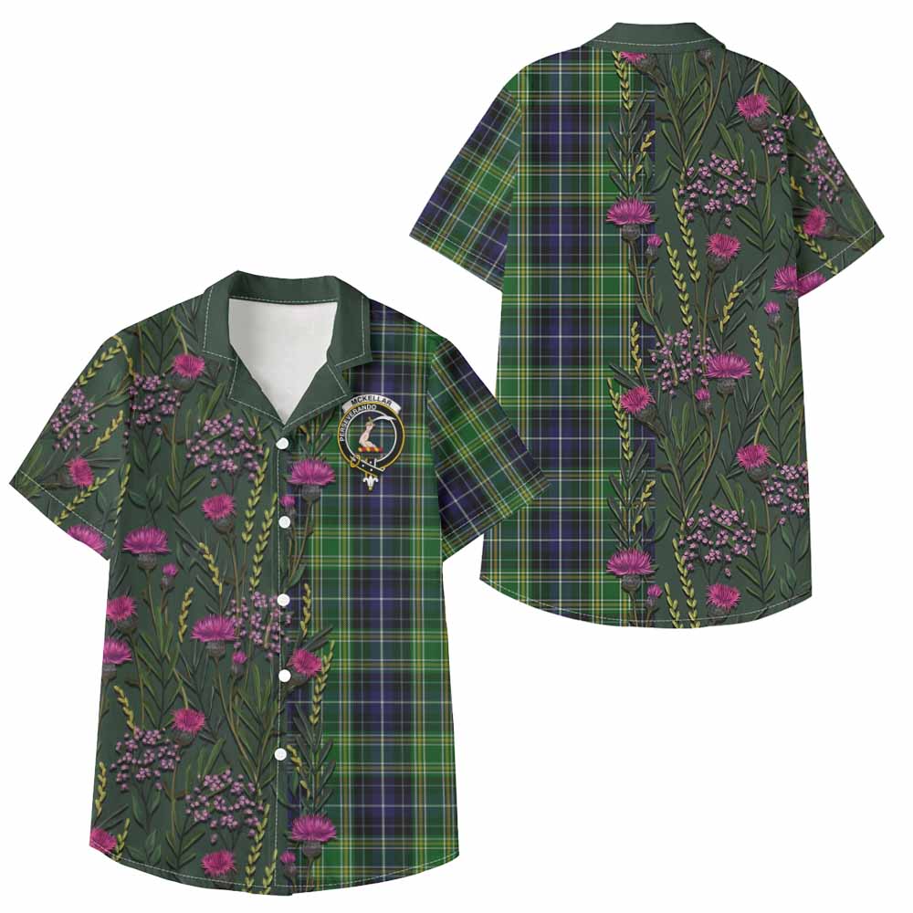 McKellar Family Crest Tartan Kid Hawaiian Shirt Scottish Thistle Flower Pattern Half Style - Tartan Vibes Clothing