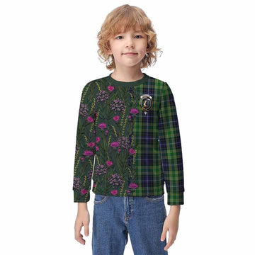 McKellar Family Crest Tartan Kid Knitted Sweatshirt Scottish Thistle Flower Pattern Half Style - Tartan Vibes Clothing