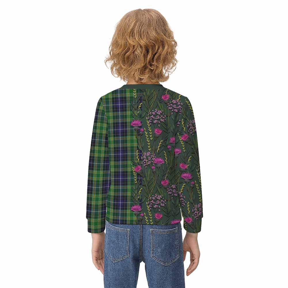 McKellar Family Crest Tartan Kid Knitted Sweatshirt Scottish Thistle Flower Pattern Half Style - Tartan Vibes Clothing