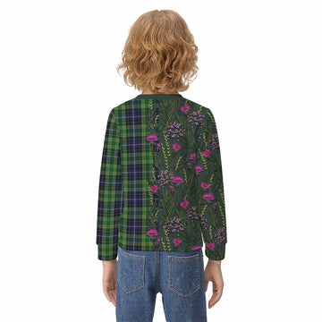 McKellar Family Crest Tartan Kid Knitted Sweatshirt Scottish Thistle Flower Pattern Half Style - Tartan Vibes Clothing