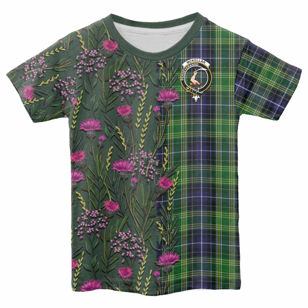 McKellar Family Crest Tartan Kid T-shirt Scottish Thistle Flower Pattern Half Style - Tartan Vibes Clothing