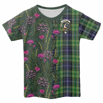 McKellar Family Crest Tartan Kid T-shirt Scottish Thistle Flower Pattern Half Style - Tartan Vibes Clothing