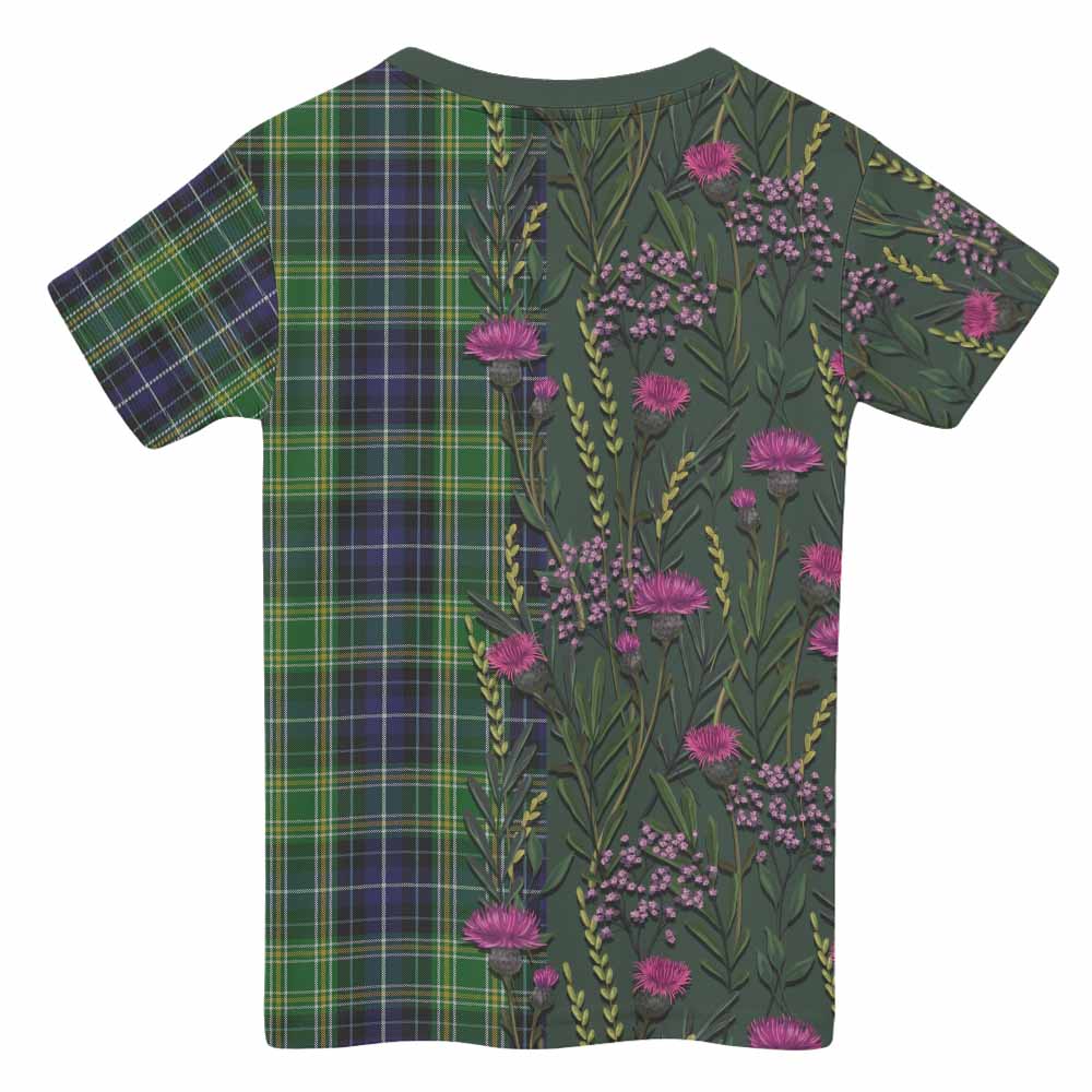McKellar Family Crest Tartan Kid T-shirt Scottish Thistle Flower Pattern Half Style - Tartan Vibes Clothing