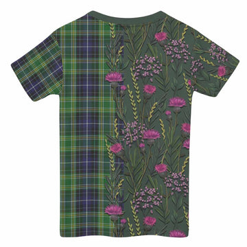 McKellar Family Crest Tartan Kid T-shirt Scottish Thistle Flower Pattern Half Style - Tartan Vibes Clothing