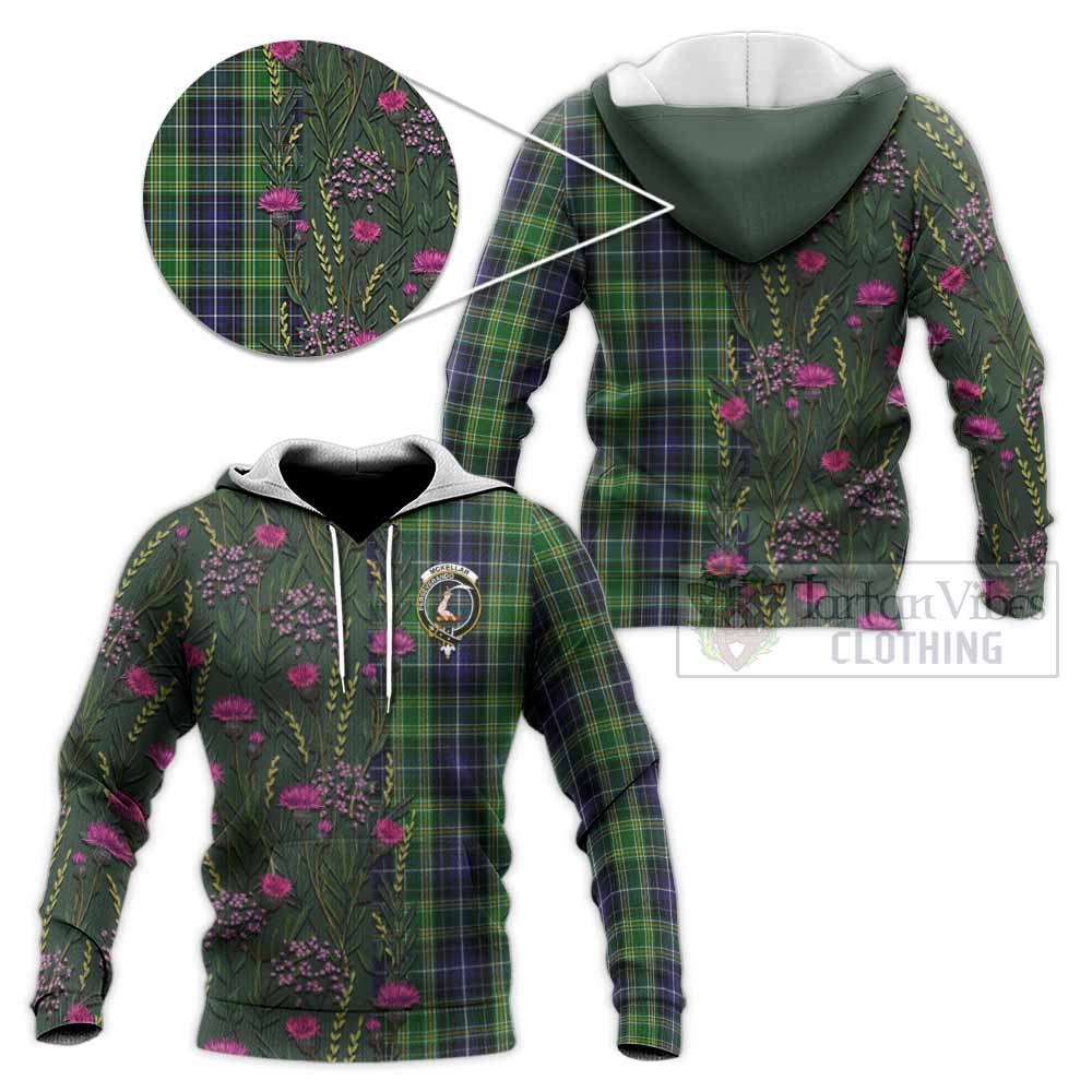 McKellar Family Crest Tartan Knitted Hoodie Scottish Thistle Flower Pattern Half Style - Tartan Vibes Clothing