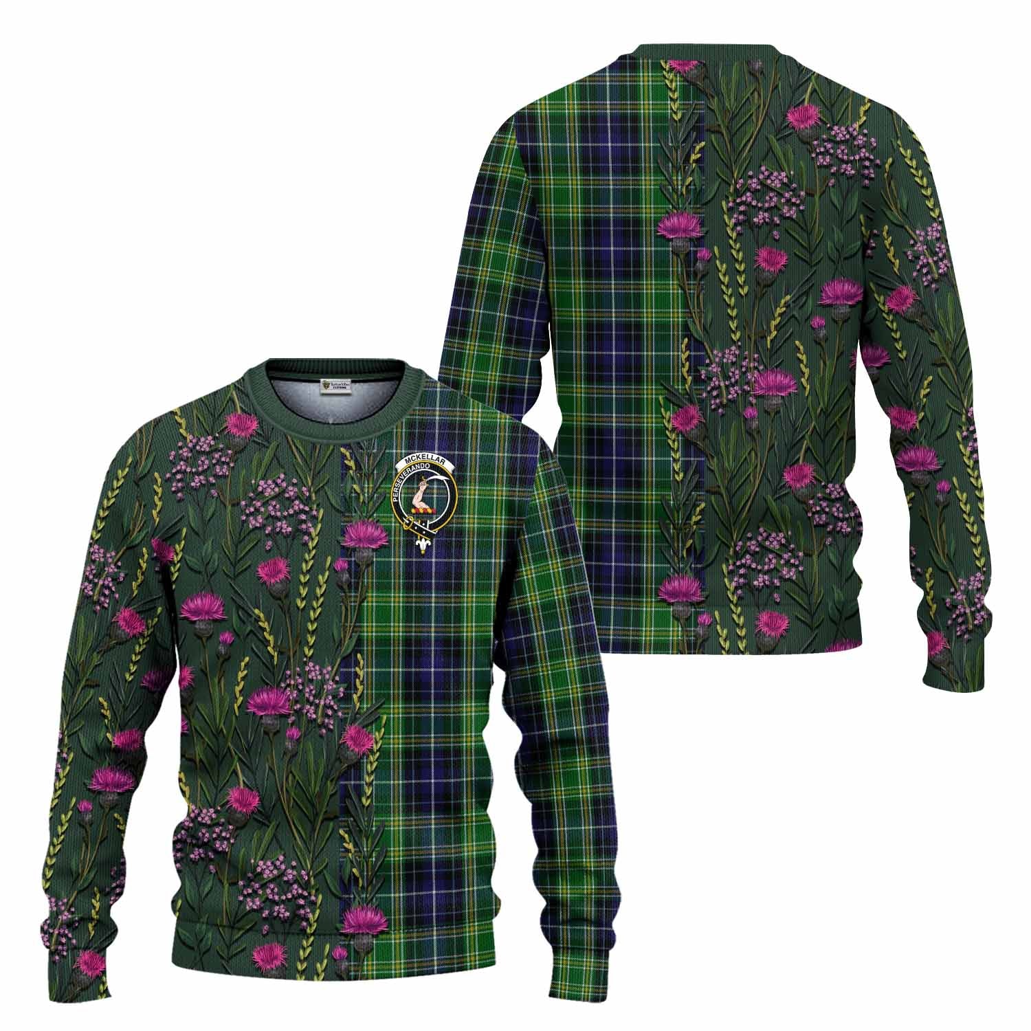 McKellar Family Crest Tartan Knitted Sweater Scottish Thistle Flower Pattern Half Style - Tartan Vibes Clothing