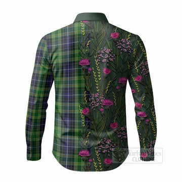 McKellar Family Crest Tartan Long Sleeve Button Shirts Scottish Thistle Flower Pattern Half Style - Tartan Vibes Clothing