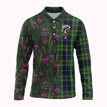 McKellar Family Crest Tartan Long Sleeve Polo Shirt Scottish Thistle Flower Pattern Half Style - Tartan Vibes Clothing