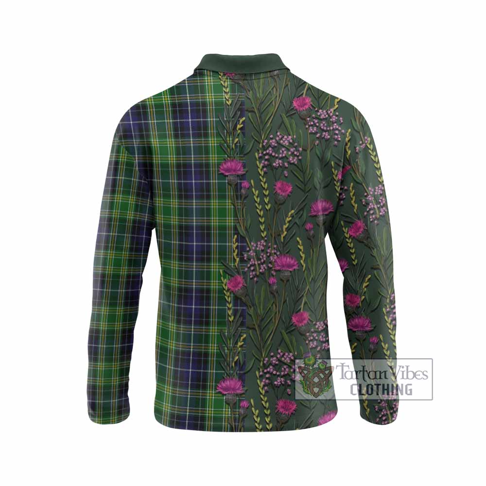 McKellar Family Crest Tartan Long Sleeve Polo Shirt Scottish Thistle Flower Pattern Half Style - Tartan Vibes Clothing