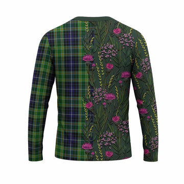 McKellar Family Crest Tartan Long Sleeve T-Shirt Scottish Thistle Flower Pattern Half Style - Tartan Vibes Clothing