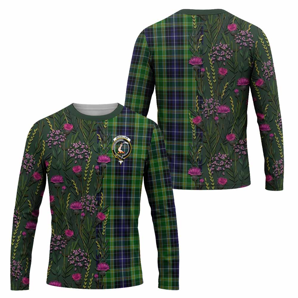 McKellar Family Crest Tartan Long Sleeve T-Shirt Scottish Thistle Flower Pattern Half Style - Tartan Vibes Clothing