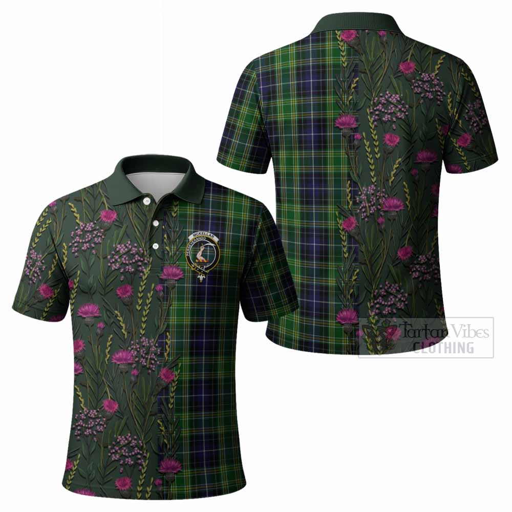 McKellar Family Crest Tartan Polo Shirt Scottish Thistle Flower Pattern Half Style - Tartan Vibes Clothing