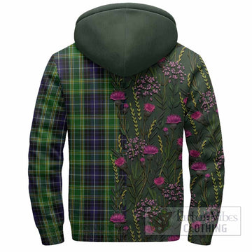 McKellar Family Crest Tartan Sherpa Hoodie Scottish Thistle Flower Pattern Half Style - Tartan Vibes Clothing