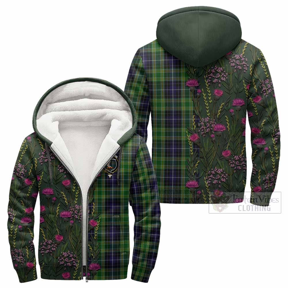 McKellar Family Crest Tartan Sherpa Hoodie Scottish Thistle Flower Pattern Half Style - Tartan Vibes Clothing