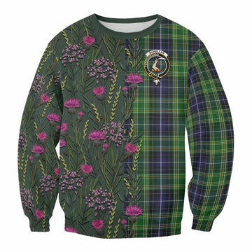 McKellar Family Crest Tartan Sweatshirt Scottish Thistle Flower Pattern Half Style - Tartan Vibes Clothing