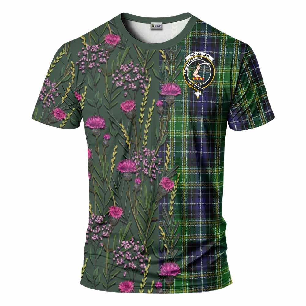 McKellar Family Crest Tartan T-Shirt Scottish Thistle Flower Pattern Half Style - Tartan Vibes Clothing