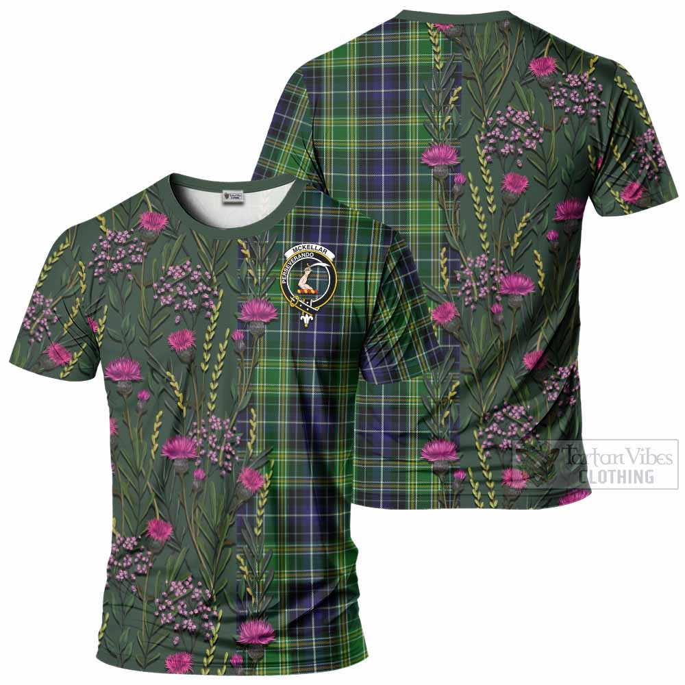 McKellar Family Crest Tartan T-Shirt Scottish Thistle Flower Pattern Half Style - Tartan Vibes Clothing