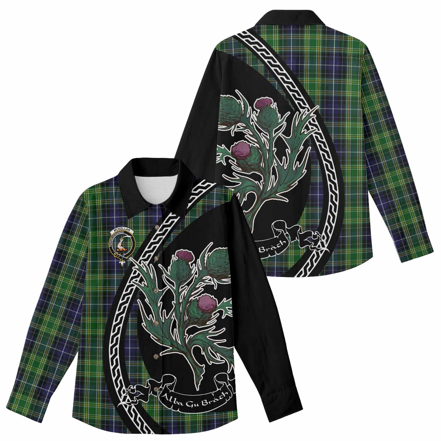 McKellar Family Crest Tartan Women Casual Shirt Alba Thistle Inspired - Tartan Vibes Clothing