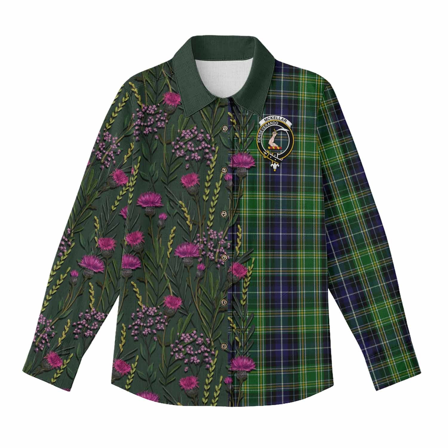 McKellar Family Crest Tartan Women Casual Shirt Scottish Thistle Flower Pattern Half Style - Tartan Vibes Clothing