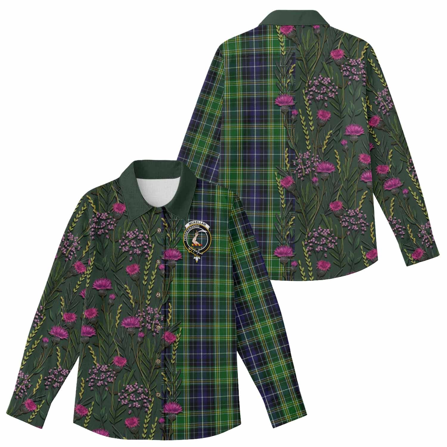 McKellar Family Crest Tartan Women Casual Shirt Scottish Thistle Flower Pattern Half Style - Tartan Vibes Clothing