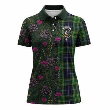 McKellar Family Crest Tartan Women Polo Shirt Scottish Thistle Flower Pattern Half Style - Tartan Vibes Clothing