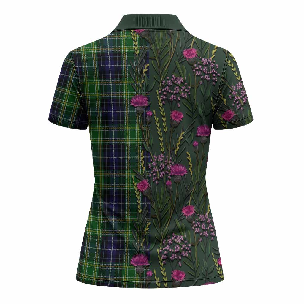 McKellar Family Crest Tartan Women Polo Shirt Scottish Thistle Flower Pattern Half Style - Tartan Vibes Clothing