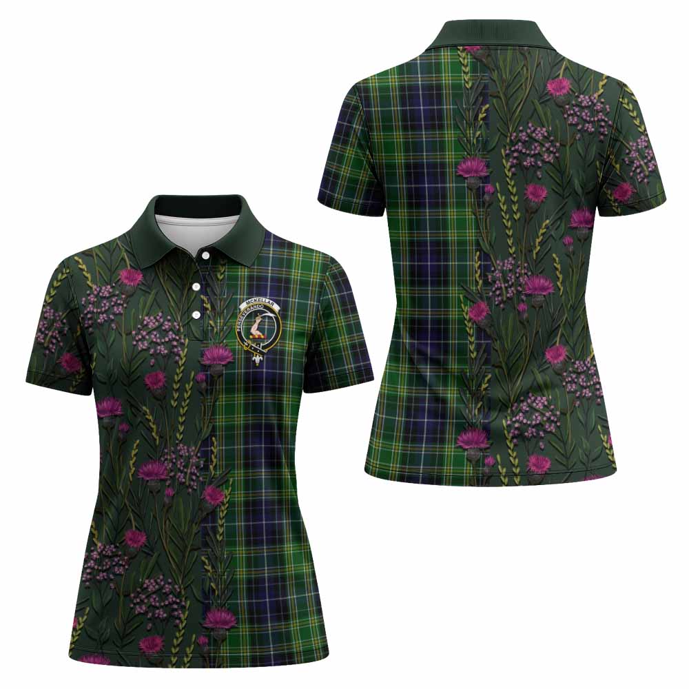 McKellar Family Crest Tartan Women Polo Shirt Scottish Thistle Flower Pattern Half Style - Tartan Vibes Clothing