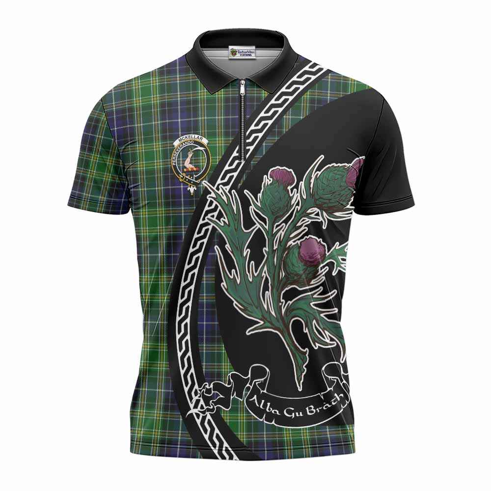McKellar Family Crest Tartan Zipper Polo Shirt Alba Thistle Inspired - Tartan Vibes Clothing