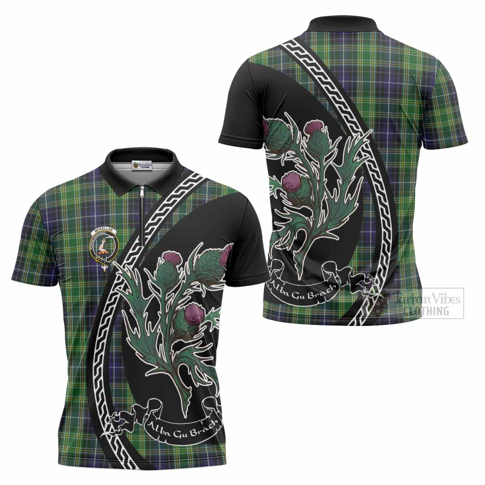 McKellar Family Crest Tartan Zipper Polo Shirt Alba Thistle Inspired - Tartan Vibes Clothing