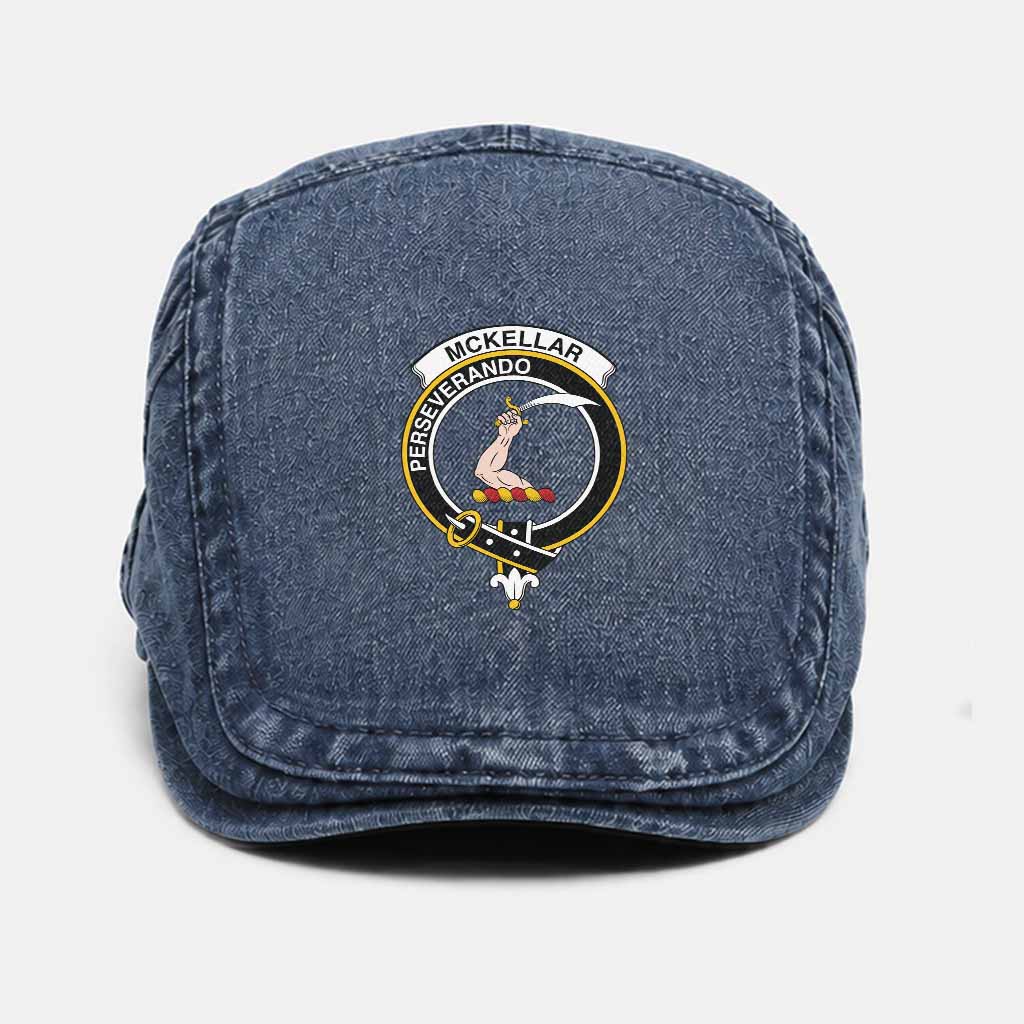 McKellar Scottish Clan Crest Washed Flat Cap - Unisex Jeff Cap One Size (Adjustable) Dark Blue - Tartan Vibes Clothing