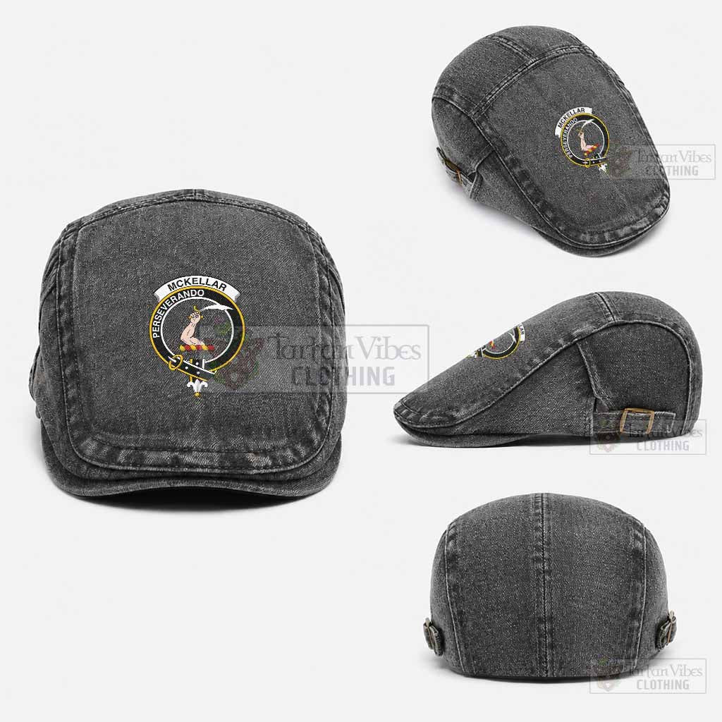 McKellar Scottish Clan Crest Washed Flat Cap - Unisex Jeff Cap One Size (Adjustable) Black - Tartan Vibes Clothing