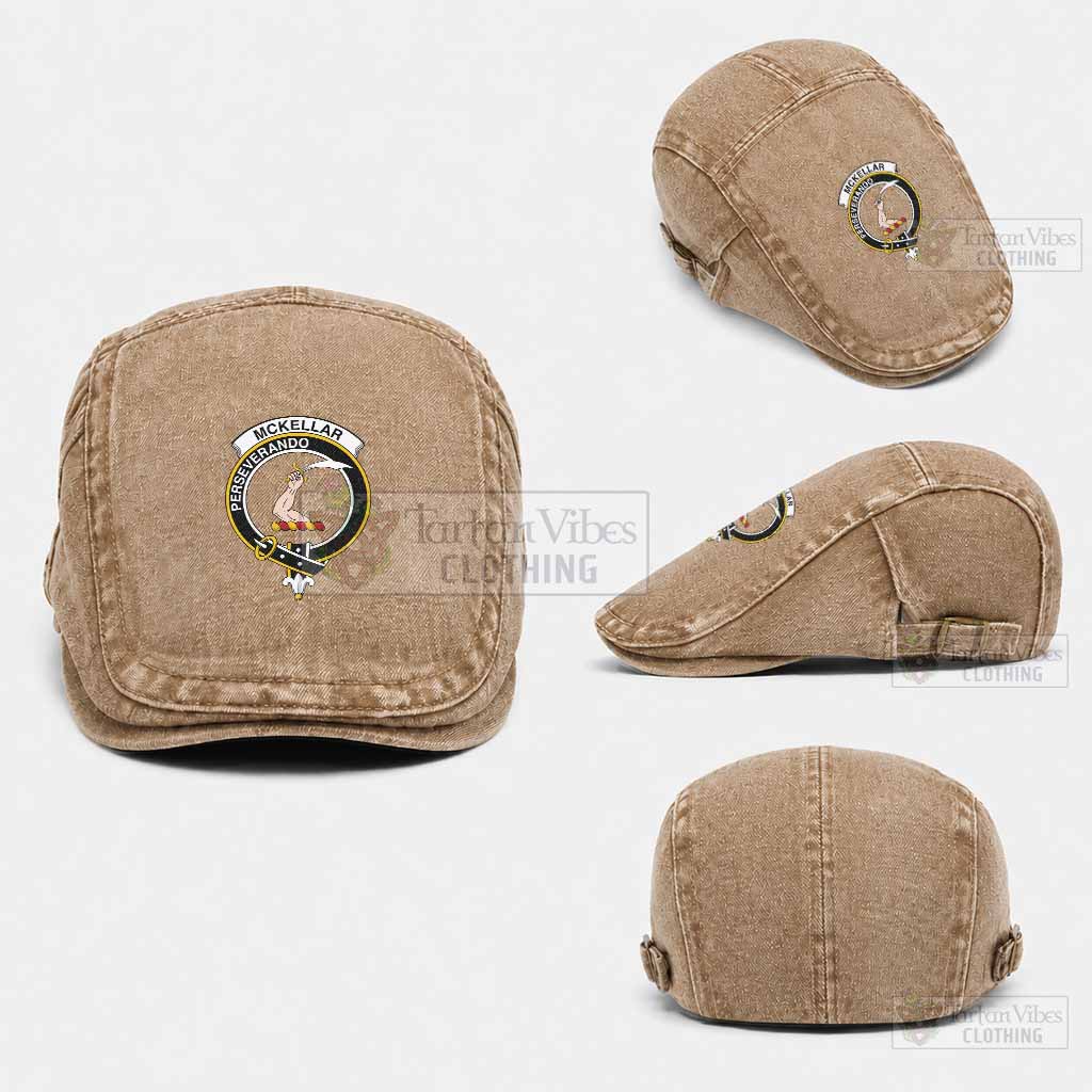 McKellar Scottish Clan Crest Washed Flat Cap - Unisex Jeff Cap One Size (Adjustable) Khaki - Tartan Vibes Clothing