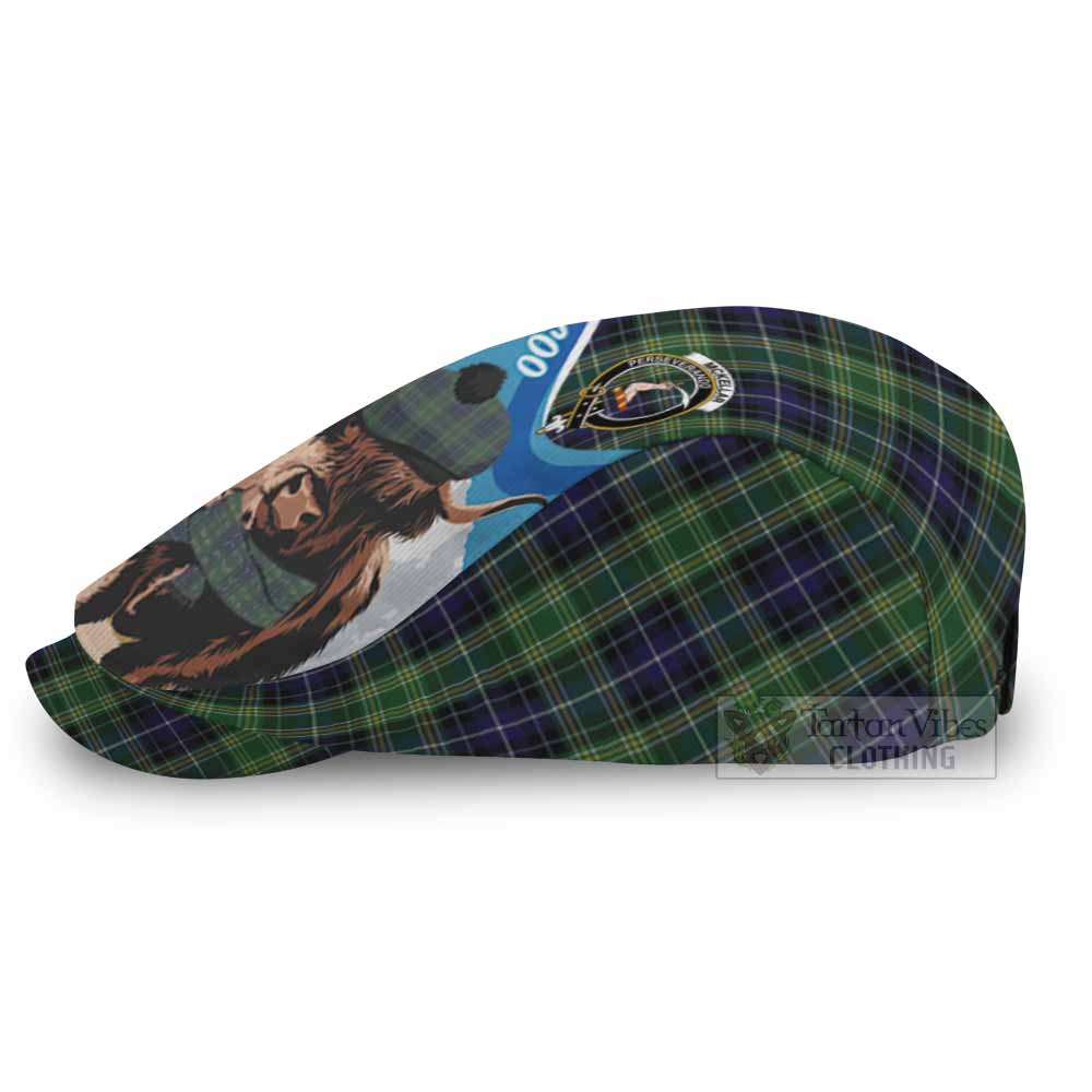 McKellar Scottish Heilan Coo Tartan Crest Flat Cap, Jeff Cap - Tartan Vibes Clothing