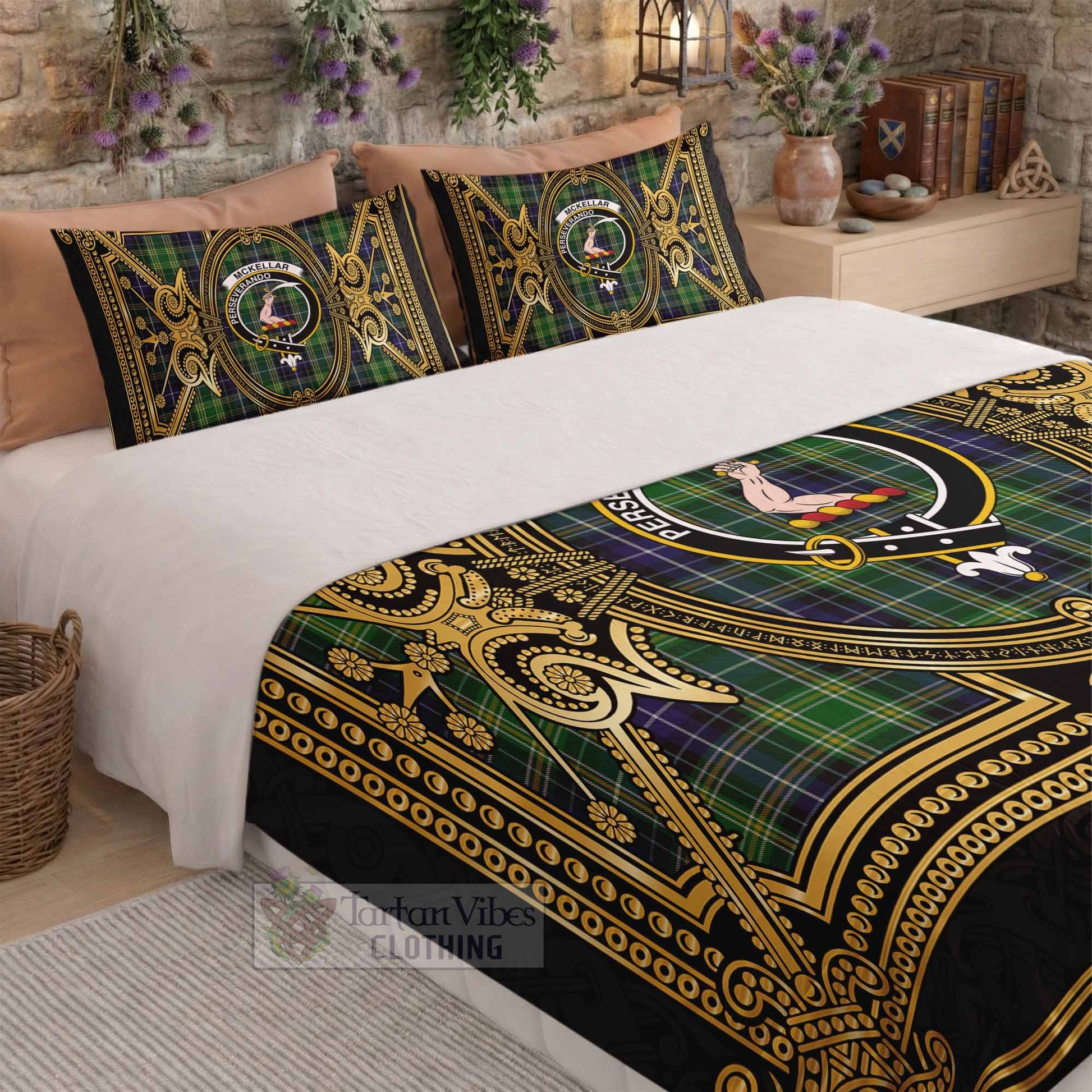 McKellar Scottish Tartan Crest Bedding Set Royal Stylized