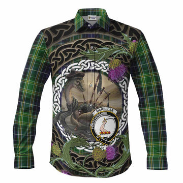 McKellar Tartan Crest Bagpipe Nessie Long Sleeve Button Shirts Scottish Loch Ness Monster Celtic Thistle