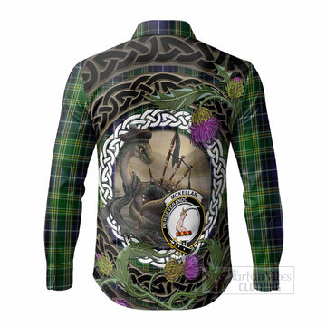 McKellar Tartan Crest Bagpipe Nessie Long Sleeve Button Shirts Scottish Loch Ness Monster Celtic Thistle