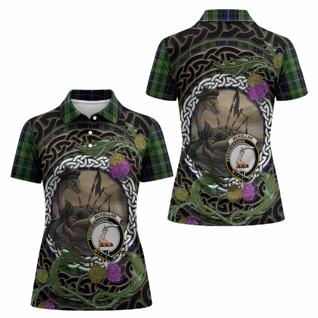 McKellar Tartan Crest Bagpipe Nessie Women Polo Shirt Scottish Loch Ness Monster Celtic Thistle